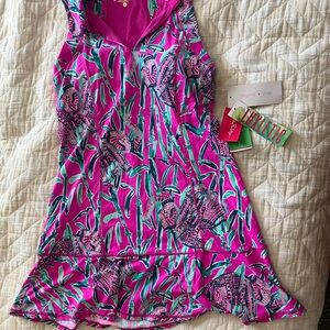 Vibrant Pink and Green Sleeveless workout Dress